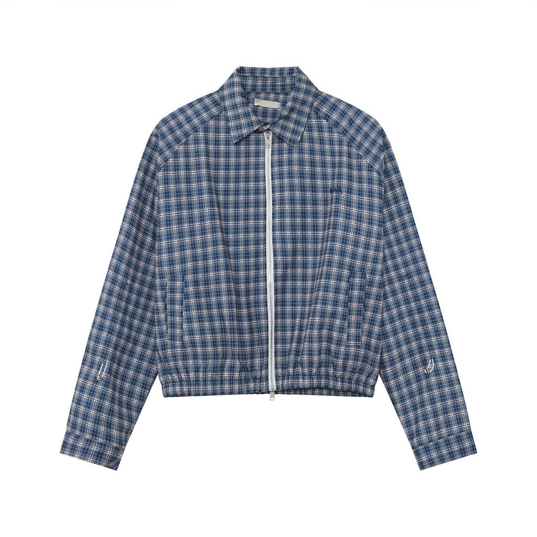ブルーチェック・クロップドジップアップブルゾン OR4573 – 韓国