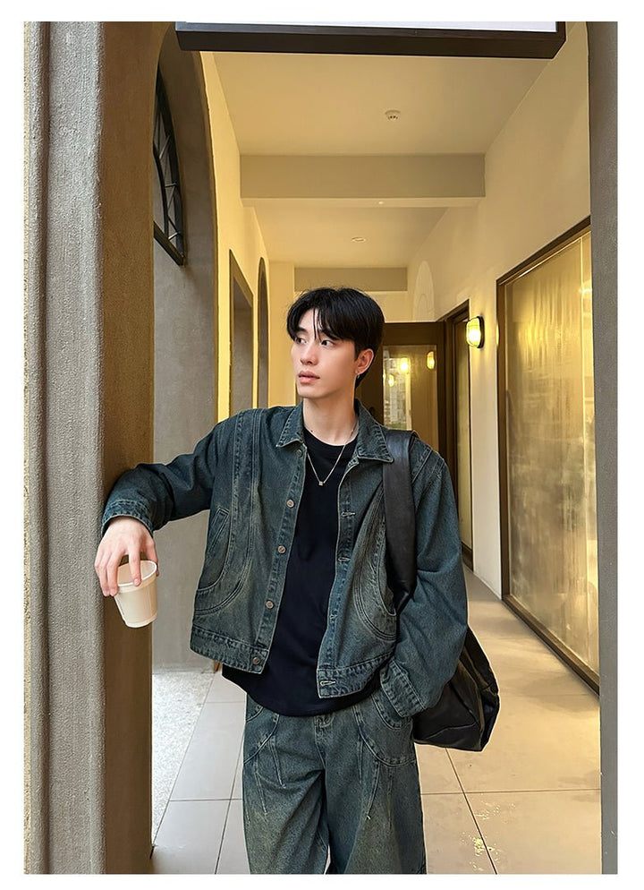 レトロウォッシュデニムセットアップ OR4575 – 韓国メンズファッション