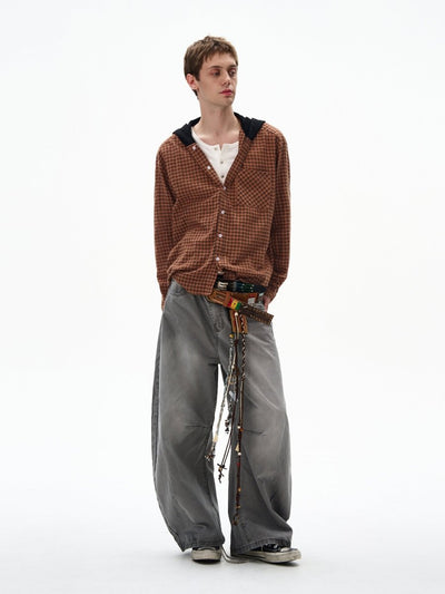 コントラストフード・チェック柄シャツ OR4606 - 韓国メンズファッション通販 - ORUN - 