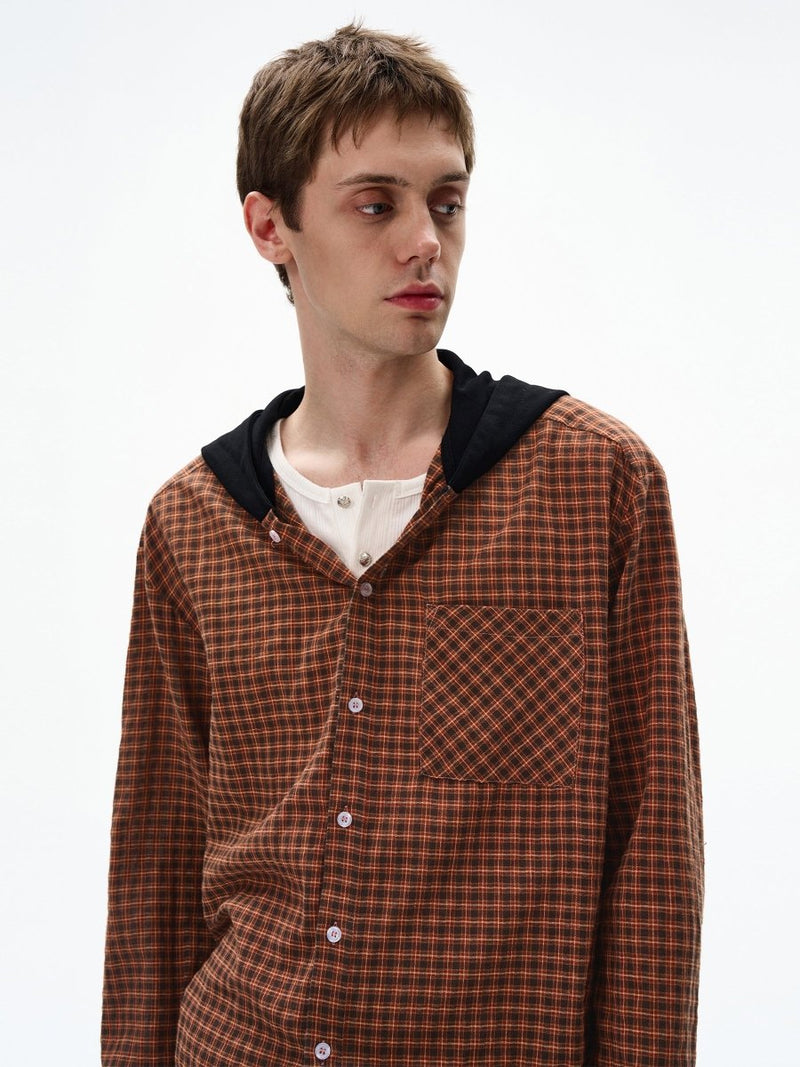 コントラストフード・チェック柄シャツ OR4606 - 韓国メンズファッション通販 - ORUN - 