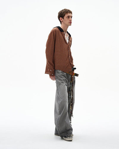 コントラストフード・チェック柄シャツ OR4606 - 韓国メンズファッション通販 - ORUN - 