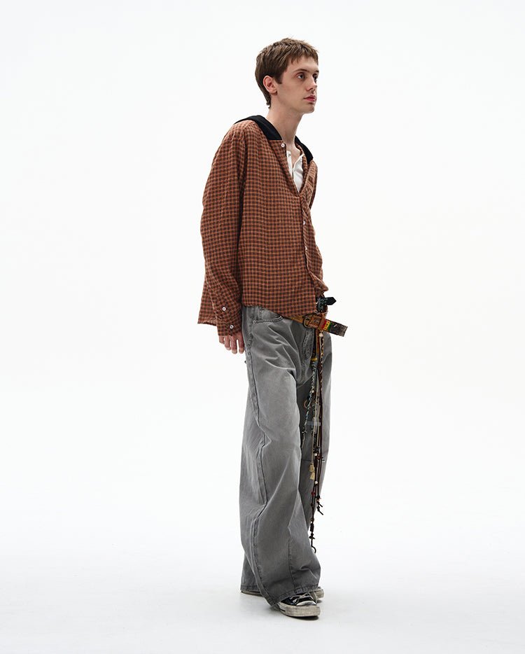 コントラストフード・チェック柄シャツ OR4606 - 韓国メンズファッション通販 - ORUN - 