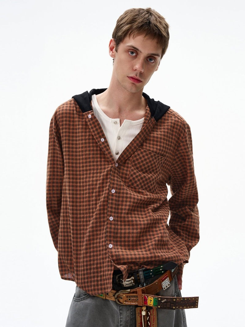 コントラストフード・チェック柄シャツ OR4606 - 韓国メンズファッション通販 - ORUN - 