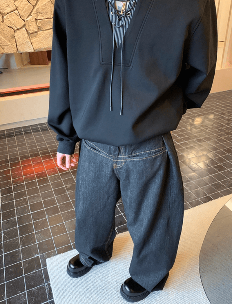ノワールワイドシルエットブラックデニム　OR4693 - 韓国メンズファッション通販 - ORUN - 