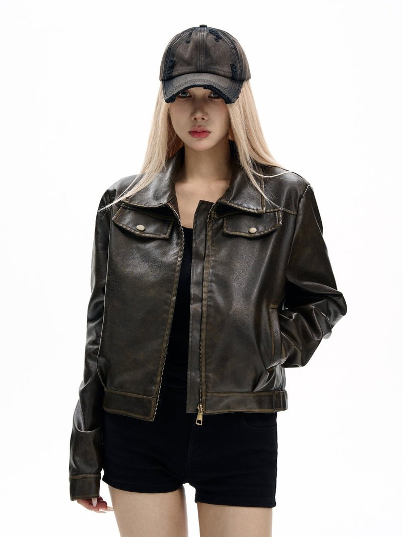 ヴィンテージレザーショートジャケット OR4716 - 韓国メンズファッション通販 - ORUN - 