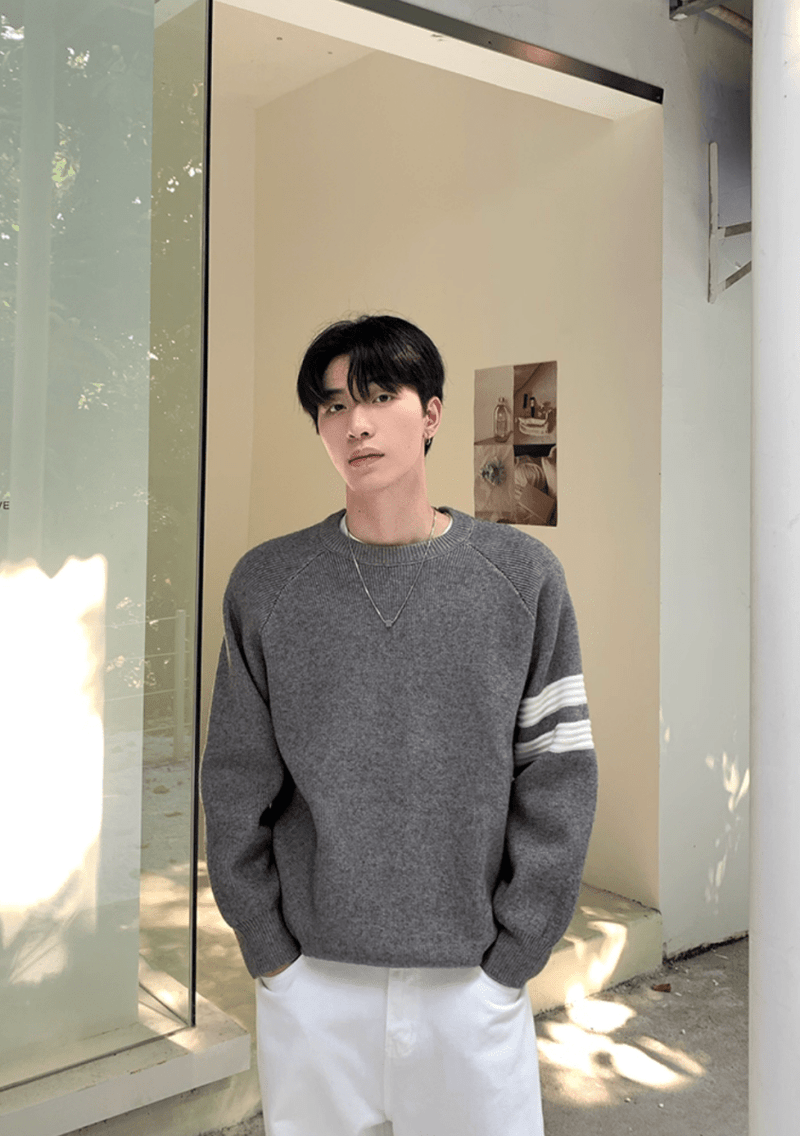 ラインスリーブミニマルクルーニット　OR4727 - 韓国メンズファッション通販 - ORUN - 