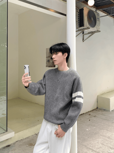 ラインスリーブミニマルクルーニット　OR4727 - 韓国メンズファッション通販 - ORUN - 