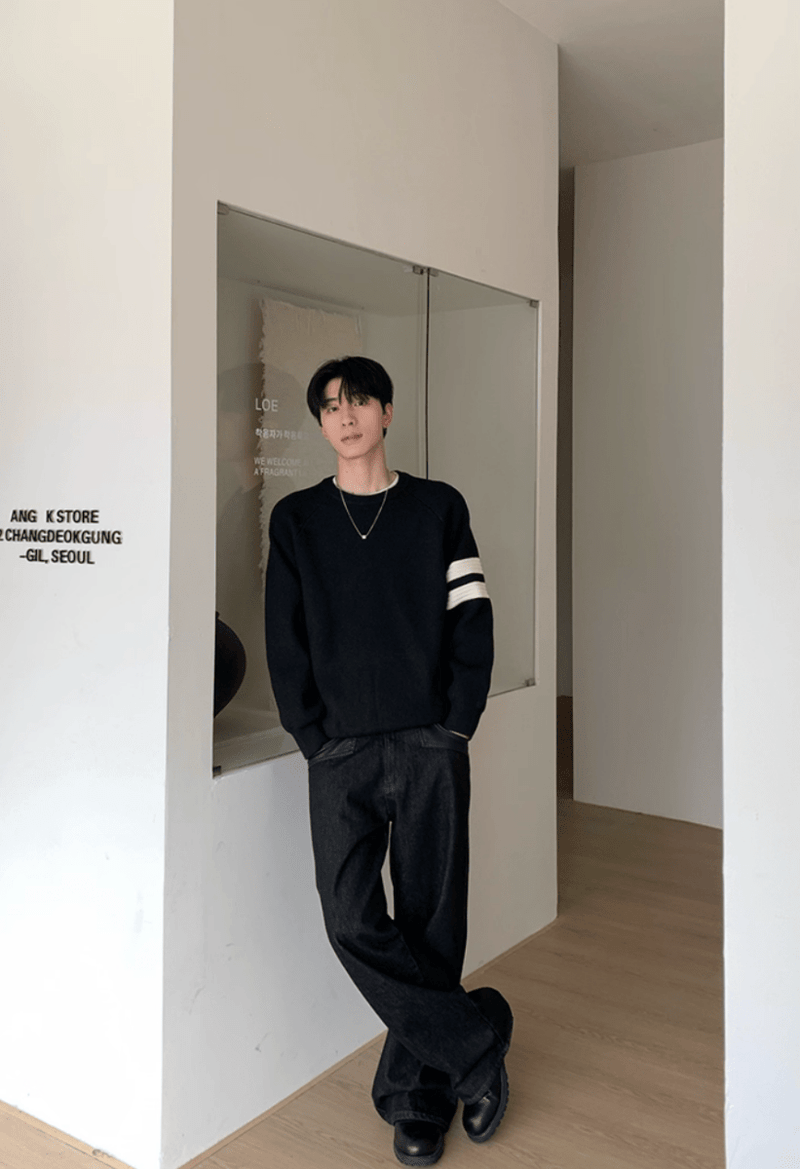 ラインスリーブミニマルクルーニット　OR4727 - 韓国メンズファッション通販 - ORUN - 