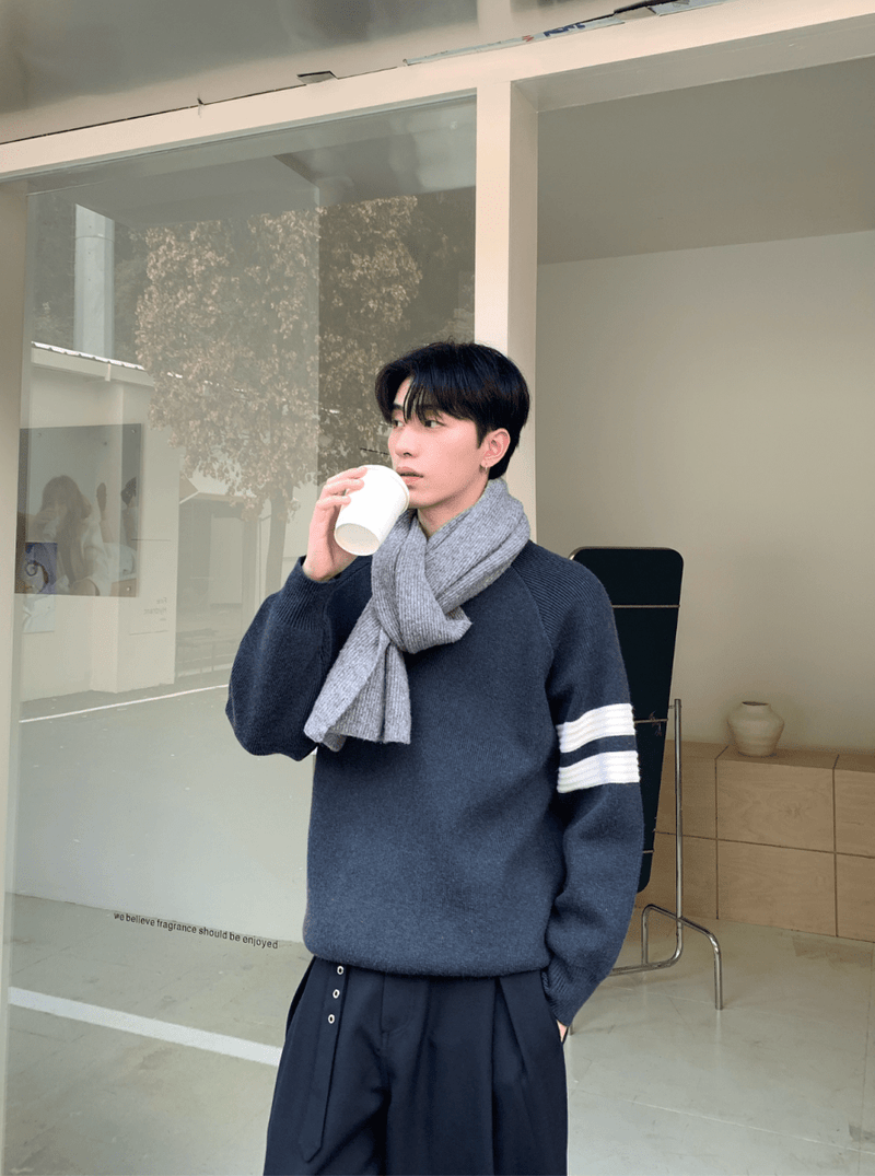 ラインスリーブミニマルクルーニット　OR4727 - 韓国メンズファッション通販 - ORUN - 