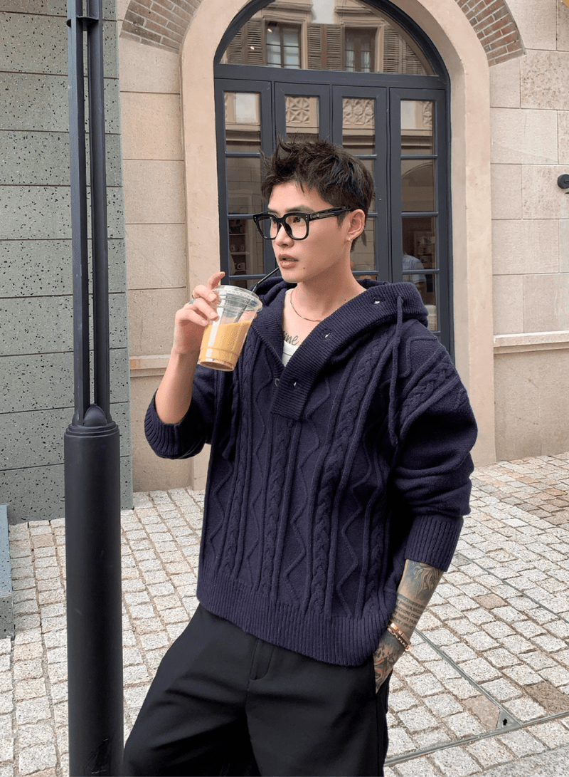 フード付きケーブルニット OR4744 - 韓国メンズファッション通販 - ORUN - 