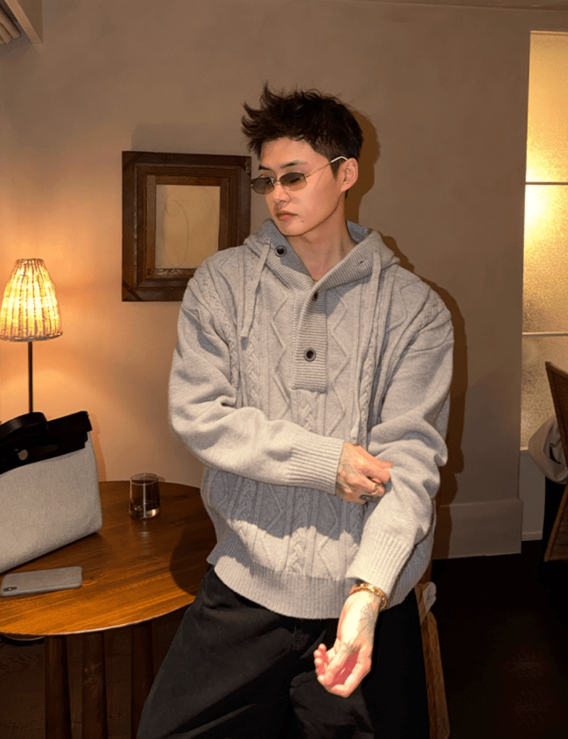 フード付きケーブルニット OR4744 - 韓国メンズファッション通販 - ORUN - 