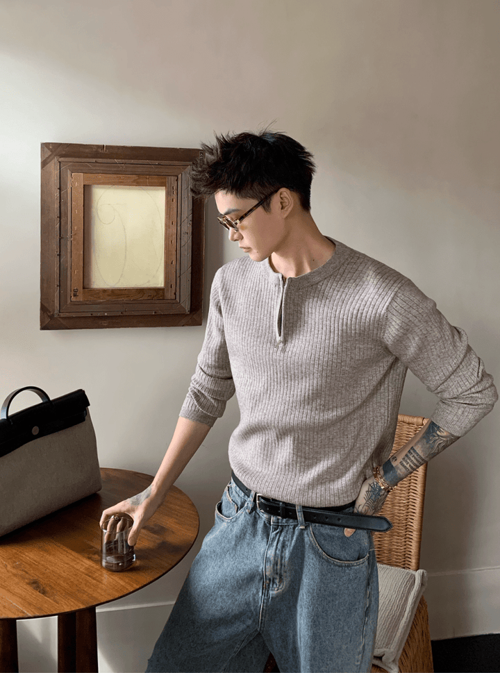 リブハーフジップニットプルオーバー OR4762 – 韓国メンズファッション