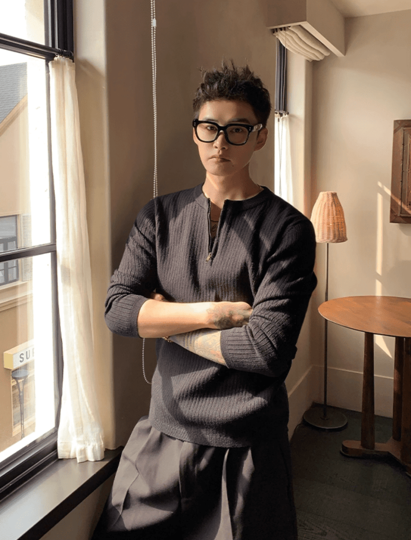 リブハーフジップニットプルオーバー　OR4762 - 韓国メンズファッション通販 - ORUN - 