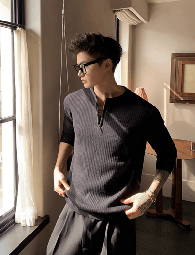 リブハーフジップニットプルオーバー　OR4762 - 韓国メンズファッション通販 - ORUN - 