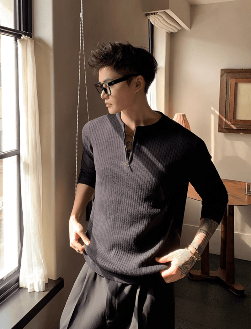 リブハーフジップニットプルオーバー　OR4762 - 韓国メンズファッション通販 - ORUN - 