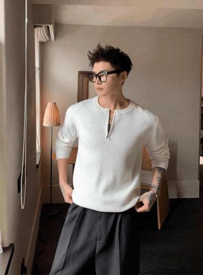 リブハーフジップニットプルオーバー　OR4762 - 韓国メンズファッション通販 - ORUN - 