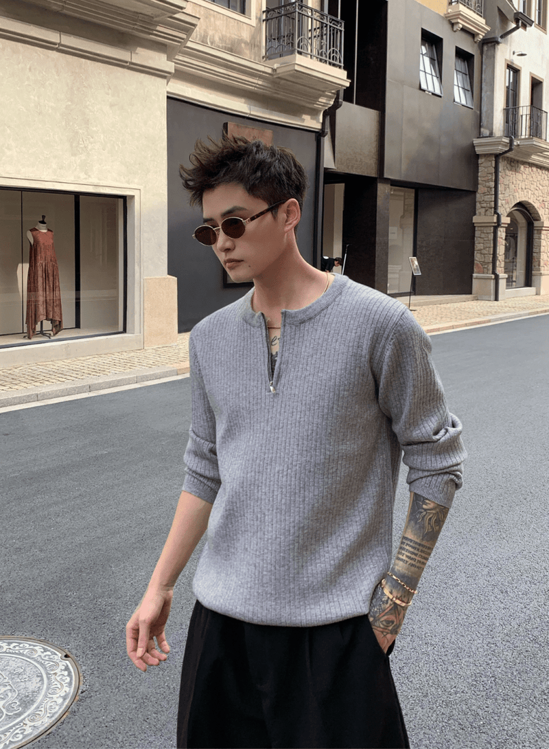 リブハーフジップニットプルオーバー　OR4762 - 韓国メンズファッション通販 - ORUN - 