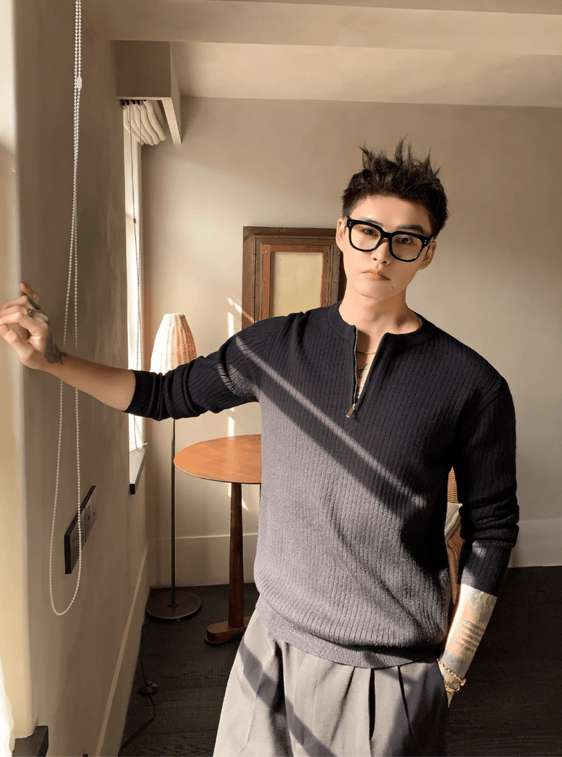 リブハーフジップニットプルオーバー　OR4762 - 韓国メンズファッション通販 - ORUN - 