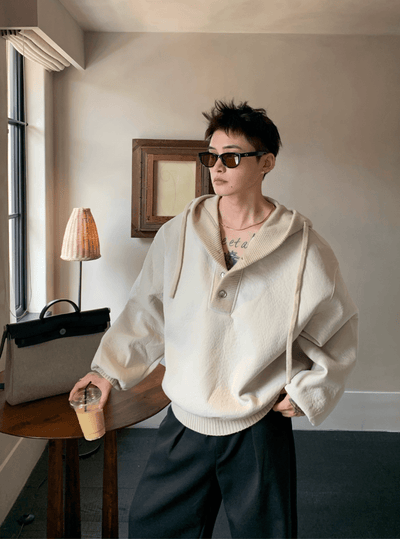 リブカラーボタンデザインフーディ OR4763 - 韓国メンズファッション通販 - ORUN - 