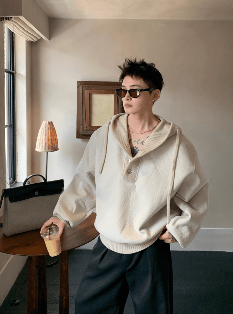 リブカラーボタンデザインフーディ OR4763 - 韓国メンズファッション通販 - ORUN - 