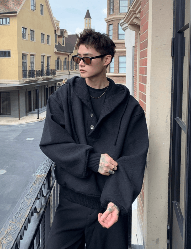 リブカラーボタンデザインフーディ OR4763 - 韓国メンズファッション通販 - ORUN - 