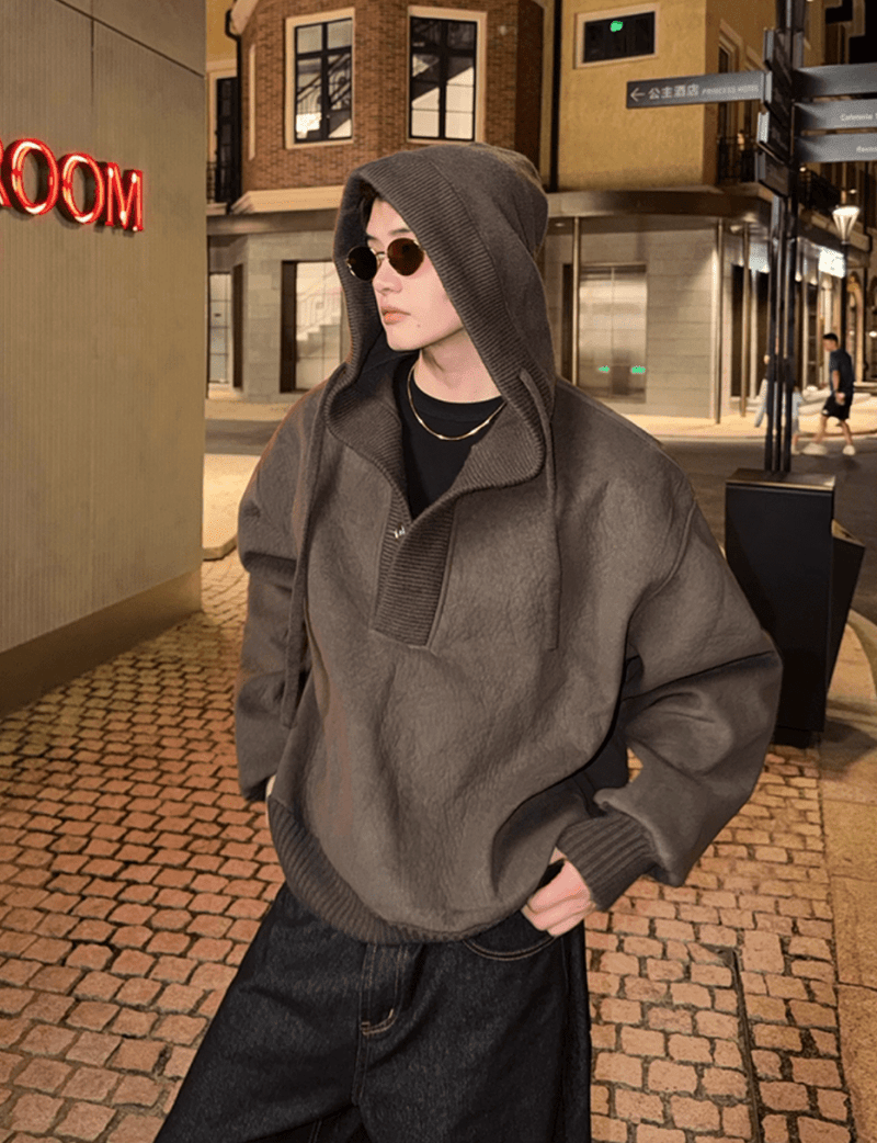 リブカラーボタンデザインフーディ OR4763 - 韓国メンズファッション通販 - ORUN - 