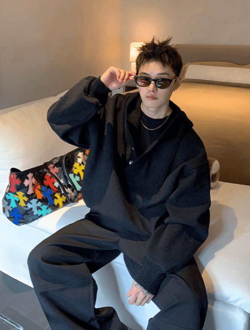 リブカラーボタンデザインフーディ OR4763 - 韓国メンズファッション通販 - ORUN - 