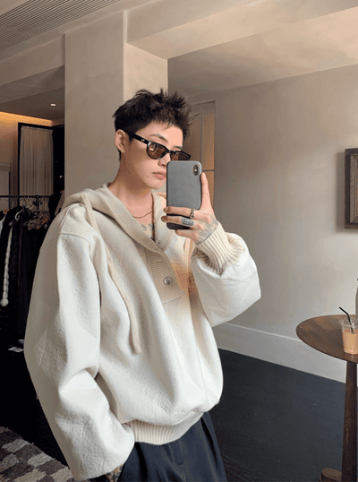 リブカラーボタンデザインフーディ OR4763 - 韓国メンズファッション通販 - ORUN - 