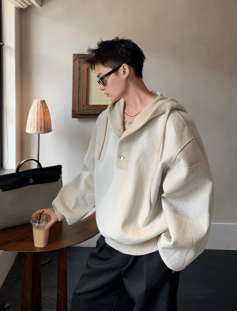 リブカラーボタンデザインフーディ OR4763 - 韓国メンズファッション通販 - ORUN - 