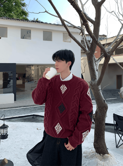 ダイヤケーブルレトロニットセーター　OR4767 - 韓国メンズファッション通販 - ORUN - 