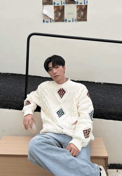 ダイヤケーブルレトロニットセーター　OR4767 - 韓国メンズファッション通販 - ORUN - 