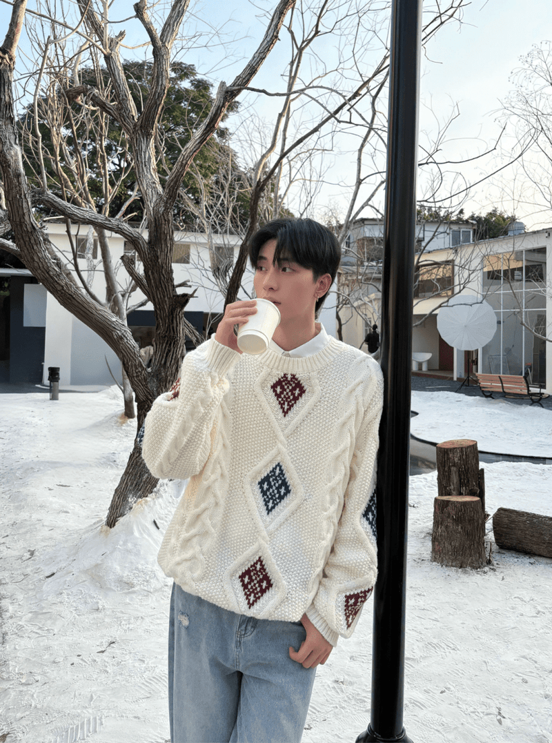 ダイヤケーブルレトロニットセーター　OR4767 - 韓国メンズファッション通販 - ORUN - 