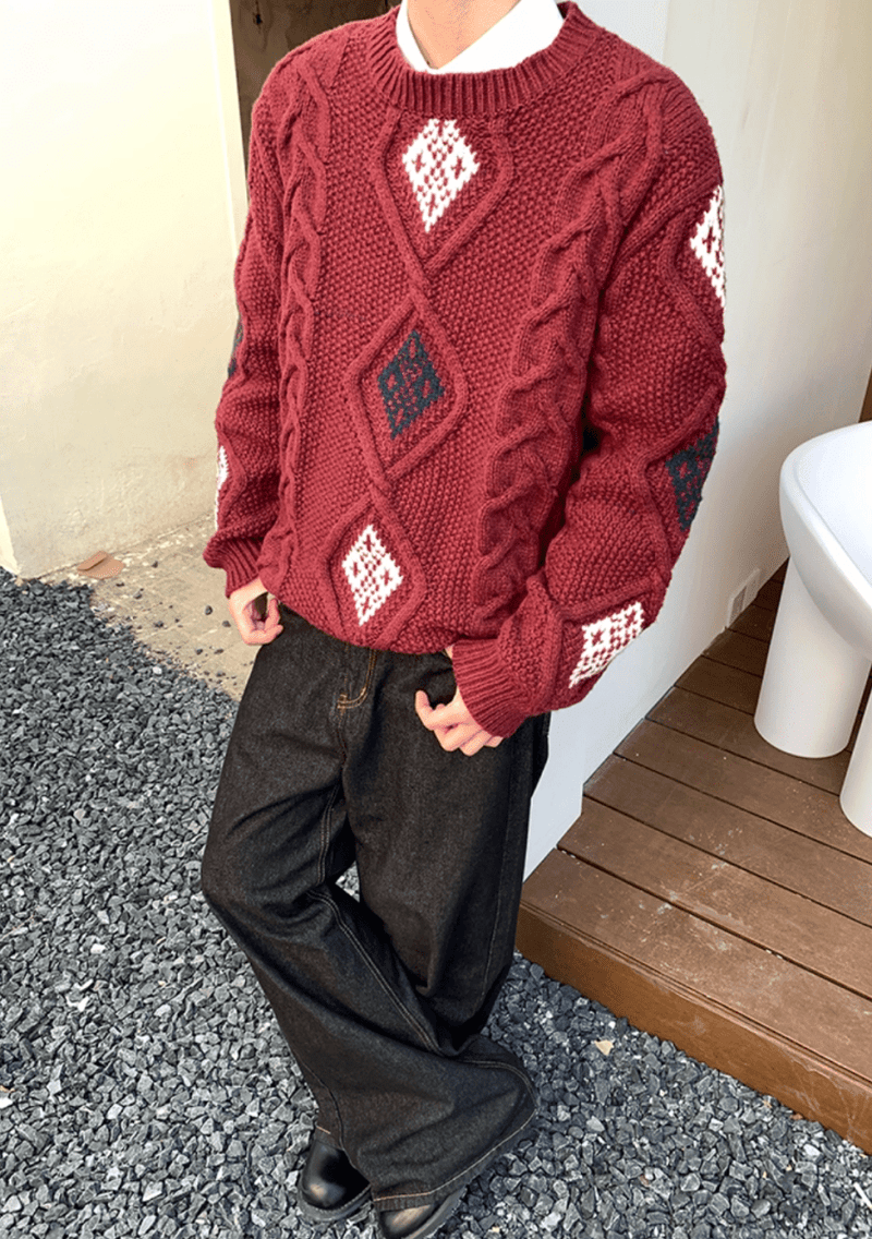 ダイヤケーブルレトロニットセーター　OR4767 - 韓国メンズファッション通販 - ORUN - 