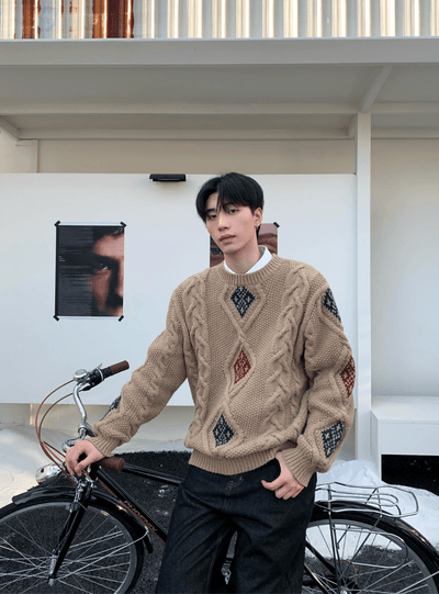 ダイヤケーブルレトロニットセーター　OR4767 - 韓国メンズファッション通販 - ORUN - 