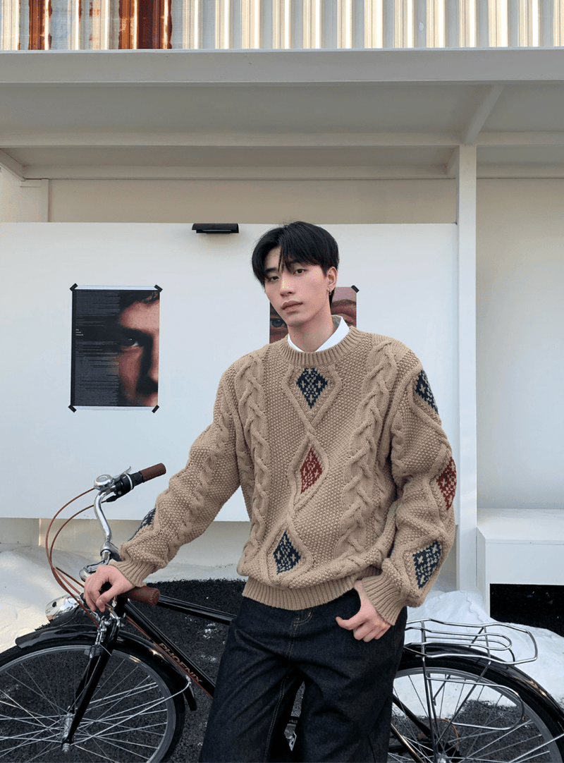 ダイヤケーブルレトロニットセーター　OR4767 - 韓国メンズファッション通販 - ORUN - 