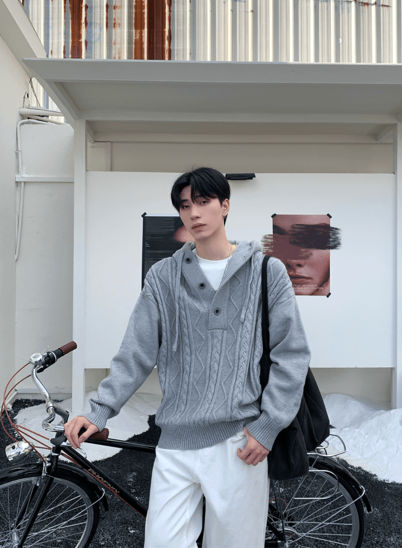 ケーブルフードリラックスニット　OR4769 - 韓国メンズファッション通販 - ORUN - 