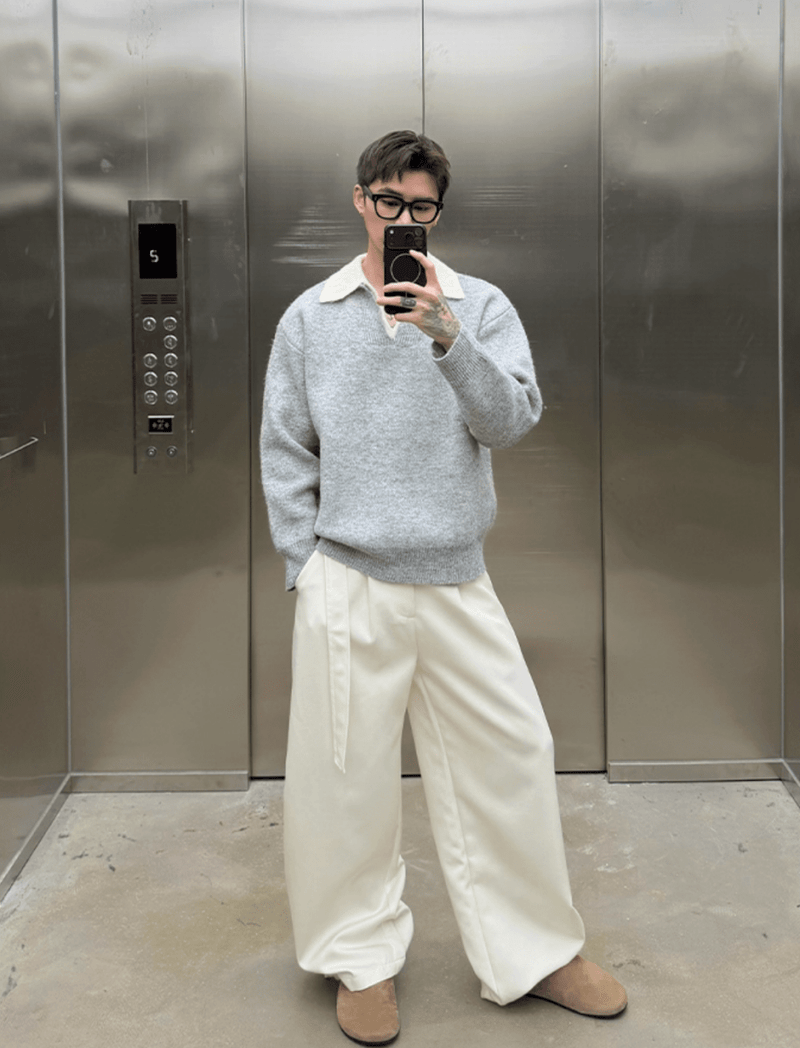 ウールタッチフェイクレイヤードニット　OR4786 - 韓国メンズファッション通販 - ORUN - 