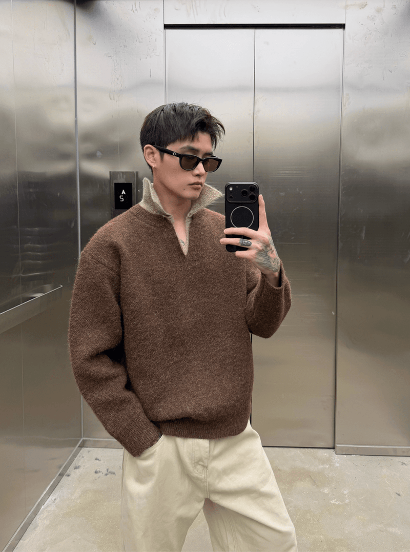 ウールタッチフェイクレイヤードニット　OR4786 - 韓国メンズファッション通販 - ORUN - 