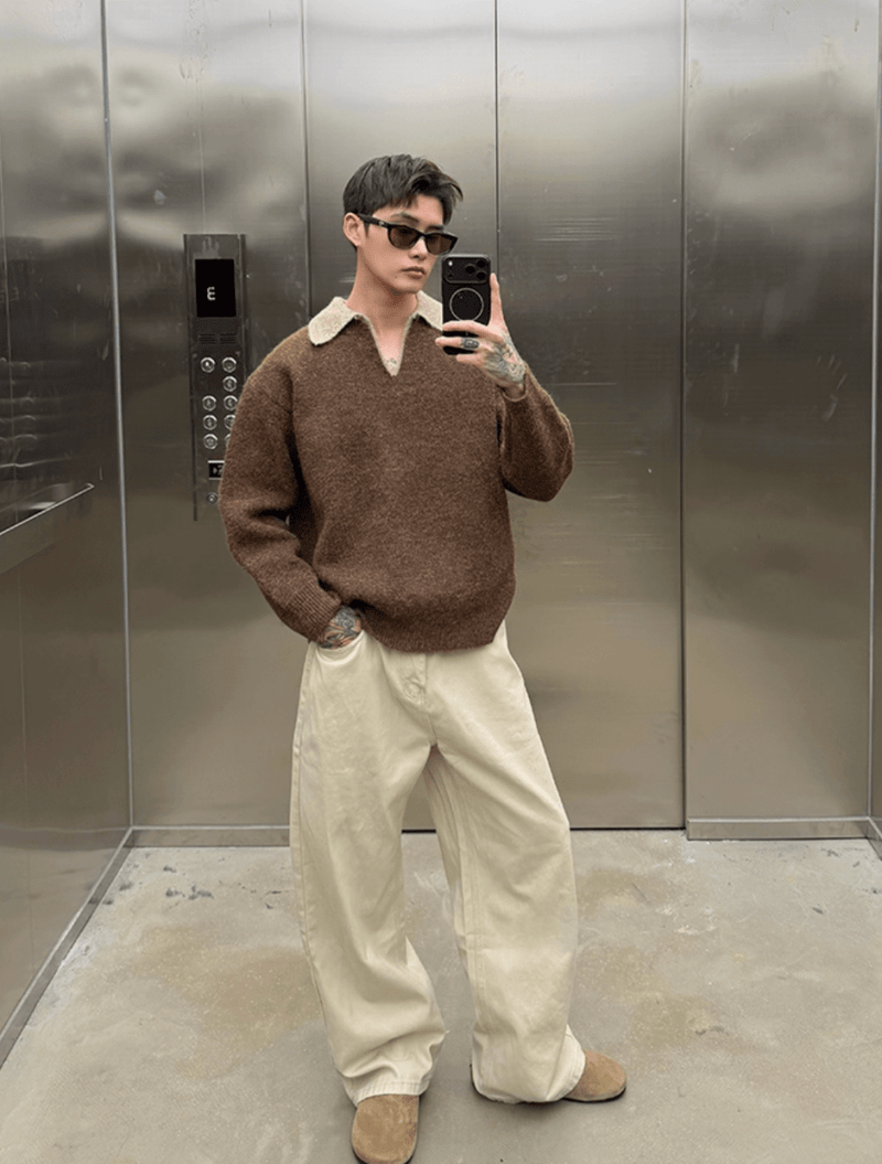 ウールタッチフェイクレイヤードニット　OR4786 - 韓国メンズファッション通販 - ORUN - 