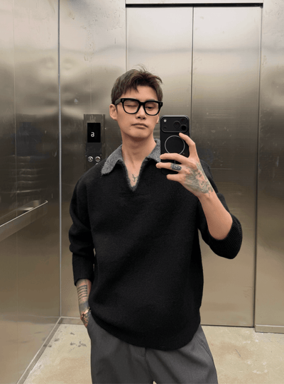 ウールタッチフェイクレイヤードニット　OR4786 - 韓国メンズファッション通販 - ORUN - 