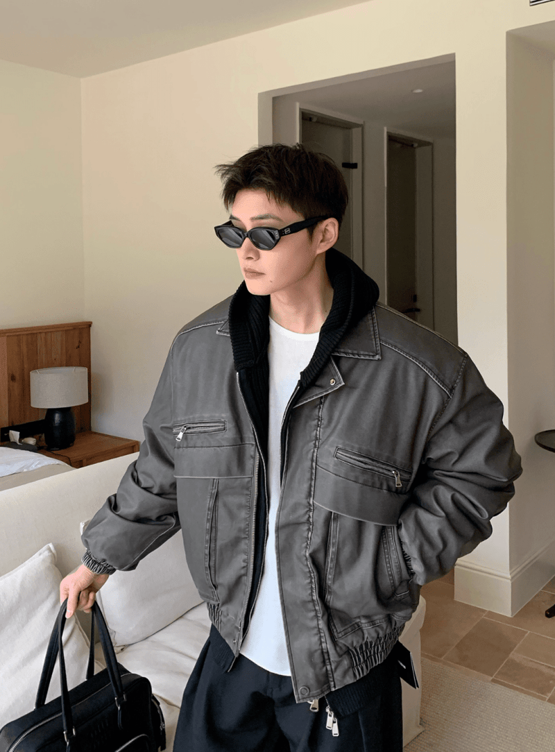 フェードレザー調デトロイトブルゾン　OR4788 - 韓国メンズファッション通販 - ORUN - 