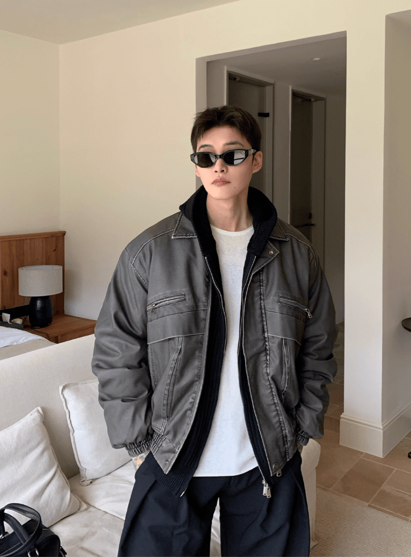 フェードレザー調デトロイトブルゾン　OR4788 - 韓国メンズファッション通販 - ORUN - 