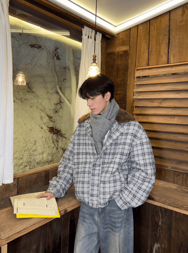 ボアカラーチェックキルティングジャケット OR4796 - 韓国メンズファッション通販 - ORUN - 