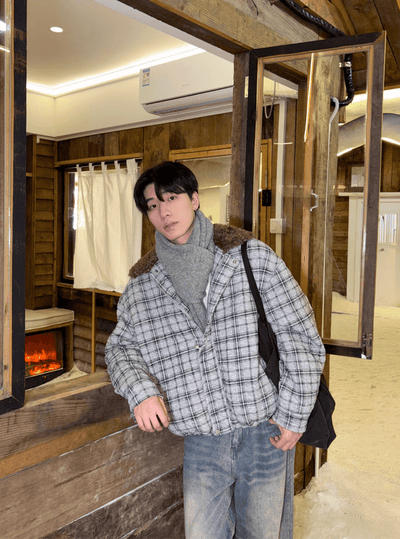 ボアカラーチェックキルティングジャケット OR4796 - 韓国メンズファッション通販 - ORUN - 