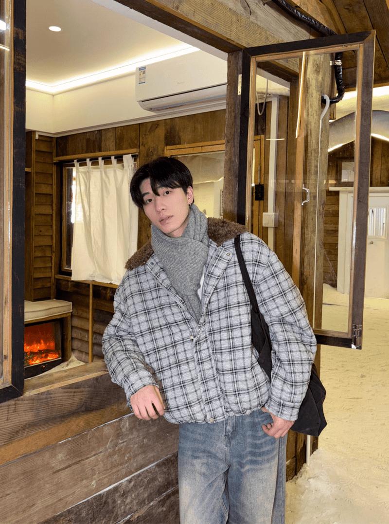 ボアカラーチェックキルティングジャケット OR4796 - 韓国メンズファッション通販 - ORUN - 