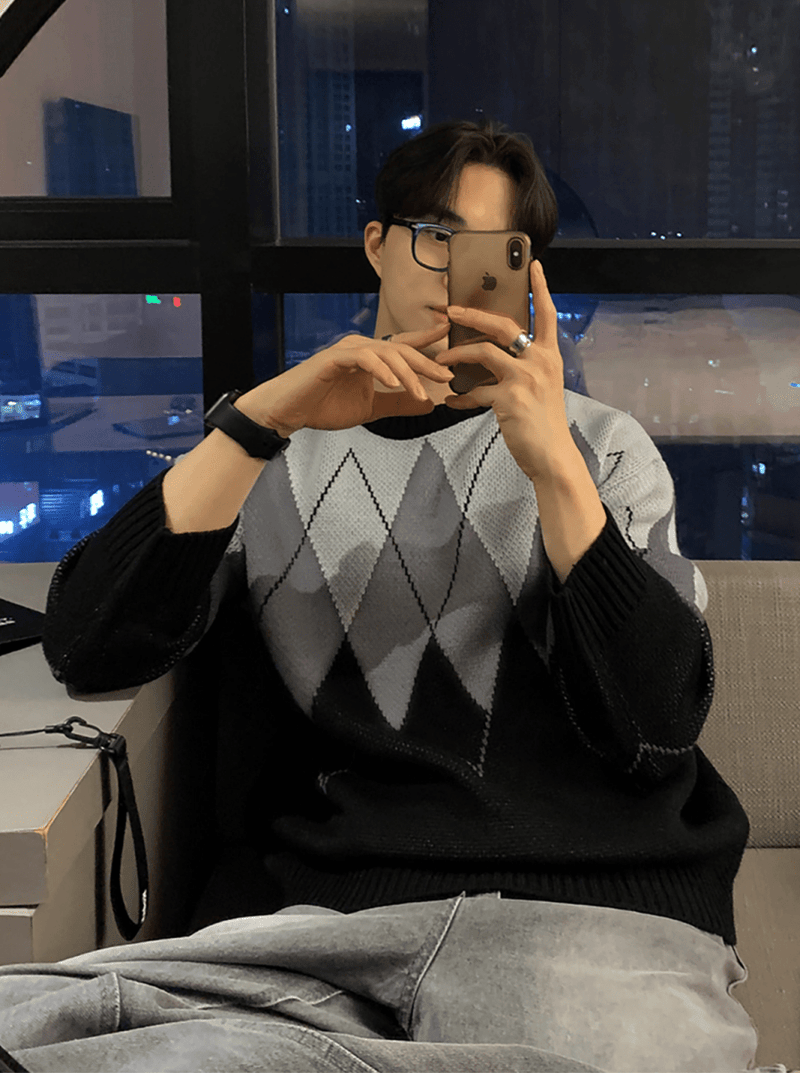 モノトーンアーガイルニット　OR4799 - 韓国メンズファッション通販 - ORUN - 