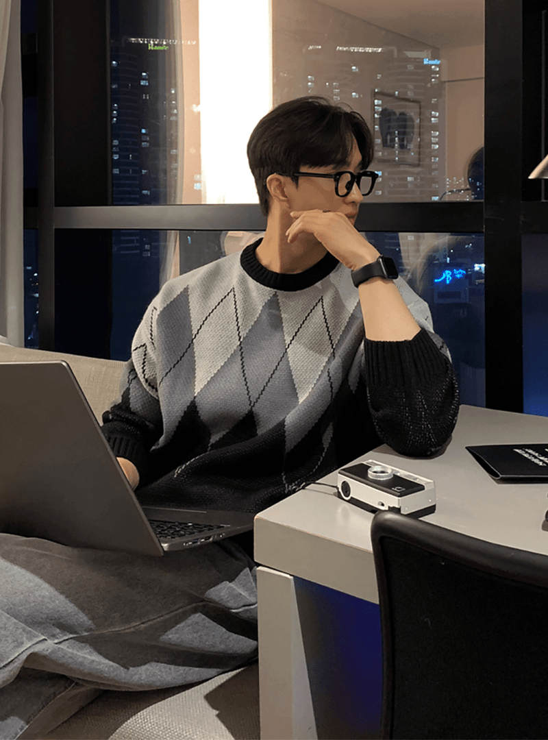 モノトーンアーガイルニット　OR4799 - 韓国メンズファッション通販 - ORUN - 