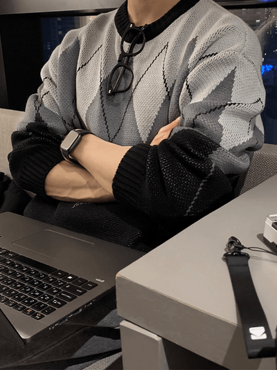 モノトーンアーガイルニット　OR4799 - 韓国メンズファッション通販 - ORUN - 