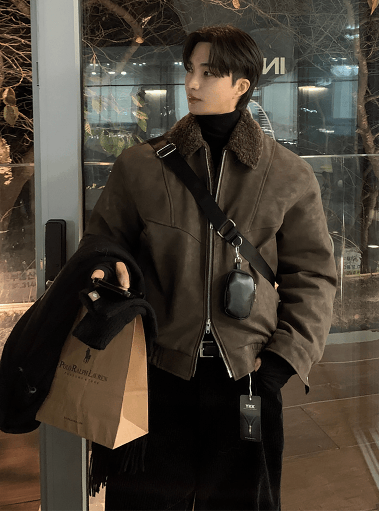 スエードタッチボアショートブルゾン／中綿 OR4802 – 韓国メンズ