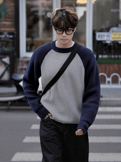 バイカラーラグランスリーブニットプルオーバー　OR4803 - 韓国メンズファッション通販 - ORUN - 
